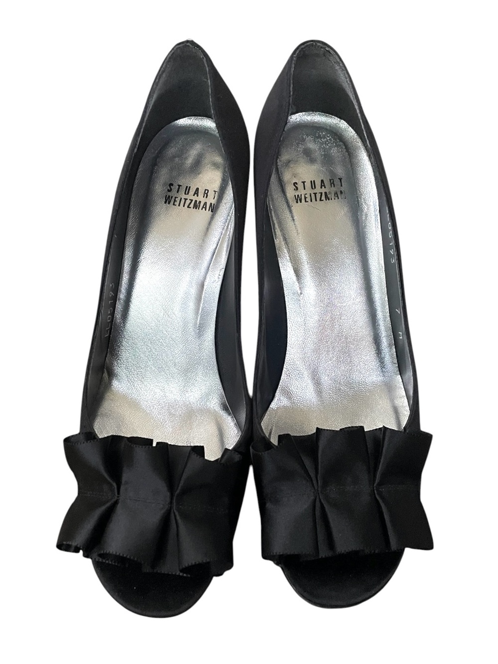 Stuart Weitzman Gigiritz Black Ruffle Peep-Toe Pumps 7